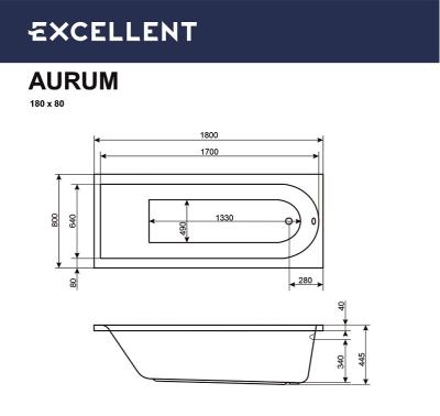 Ванна акриловая EXCELLENT Aurum 180*80 см