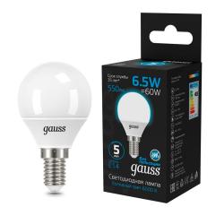 Лампа LED GAUSS 6,5W/E14/6500K шар 105101307