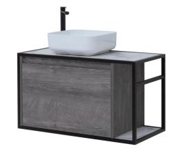 Тумба с раковиной AQUANET Nova Lite Loft 90 L мрамор, дуб рошелье