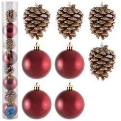 Набор елочных украшений ВОЛШЕБНАЯ СТРАНА Шары и Шишки красный 6 см