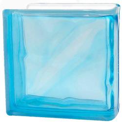Стеклоблок торцевой GLASS BLOCK Волна окрашенный в массе голубой полуматовый
