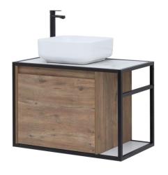Тумба с раковиной AQUANET Nova Lite Loft 75 L мрамор, дуб рустикальный