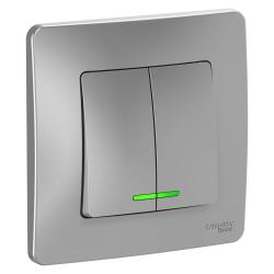 Выключатель SYSTEME ELECTRIC Blanca 2 клавиши с подсветкой алюминий BLNVS010513 