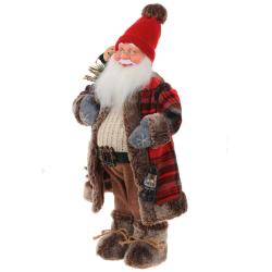 Декоративная кукла REMECO Дед Мороз в красно-сером костюме с подарками 45 см