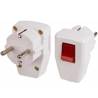 Вилка REXANT угловая с выключателем белый