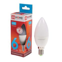 Лампа LED IN HOME 6W/E14/4000K свеча 4690612020396