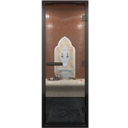 Дверь для бани DOORWOOD Хамам в черном профиле Бронза левое 1900*700 мм