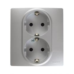 Розетка сетевая LEGRAND Etika с заземлением двойная алюминий 672433