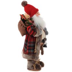 Декоративная кукла REMECO Дед Мороз в красно-сером костюме с подарками 45 см