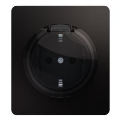 Розетка сетевая KRANZ Round с заземлением с крышкой оникс KR-78-0702-3