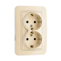 Розетка сетевая MAKEL Mimoza с заземлением двойная кремовый 25082