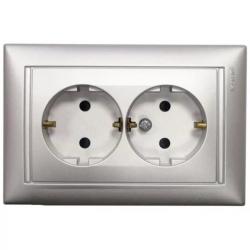 Розетка сетевая LEGRAND Valena с заземлением двойная алюминий 770100