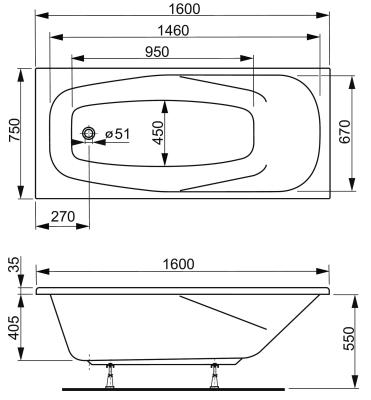 Ванна акриловая VAGNERPLAST Aronia 160*75 см