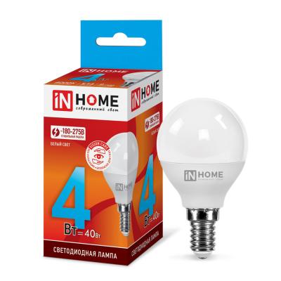 Лампа LED IN HOME 4W/E14/4000K шар 4690612030531