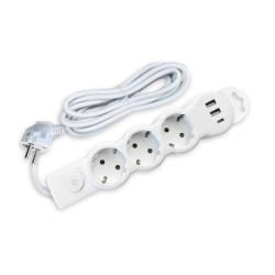 Удлинитель СПУТНИК 3 гнезда 2 USB-разъема с заземлением с выключателем 3 м