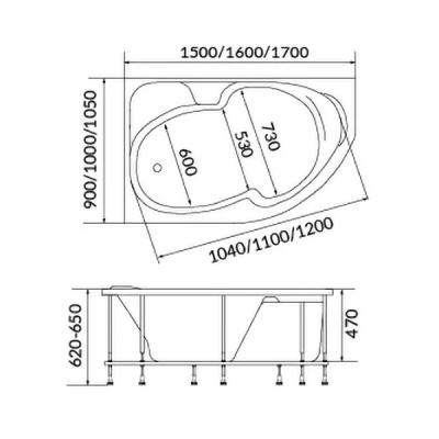 Ванна акриловая OPTIMA Fina R 150*90 см