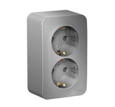 Розетка SYSTEME ELECTRIC Blanca двойная с заземлением алюминий BLNRA010213