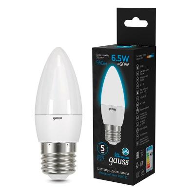 Лампа LED GAUSS 6,5W/E27/6500K свеча 103102307