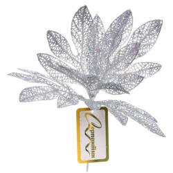 Декоративная веточка СЕРПАНТИН Сказочный листопад серебро 25 см