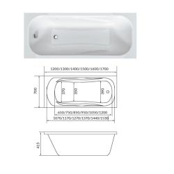 Ванна акриловая OPTIMA Classic 130*70 см