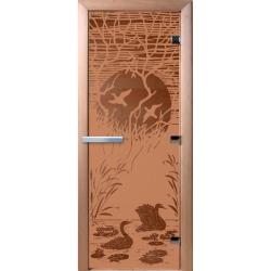 Дверь для бани DOORWOOD Лебединое озеро Бронза матовая правое 1900*800 мм