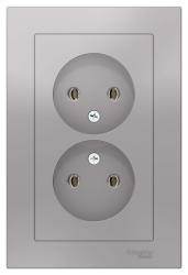 Розетка сетевая SYSTEME ELECTRIC Atlas design двойная алюминий ATN000320