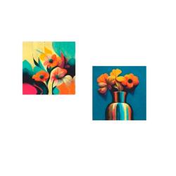 Набор из 2-х картин 40*40 см,печат. на дер.подрамнике, Яркие цветы /НК-032/Симфония/