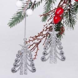 Набор елочных украшений СЕРПАНТИН Елочка кудрявая серебро 7 см