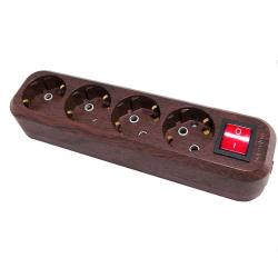 Колодка TDM Эко 4 гнезда с заземлением с выключателем бук