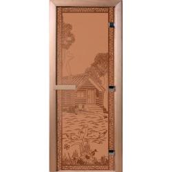 Дверь для бани DOORWOOD Банька в лесу Бронза матовая правое 2100*700 мм
