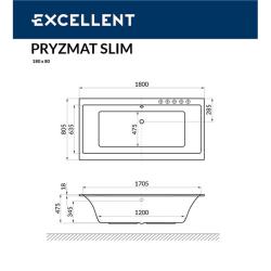 Ванна акриловая EXCELLENT Pryzmat Slim 180*80 см