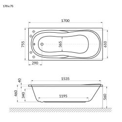 Ванна акриловая EXCELLENT Sekwana 170*75 см