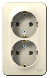 Розетка SYSTEME ELECTRIC Blanca двойная с заземлением с защитными шторками молочный BLNRA011212