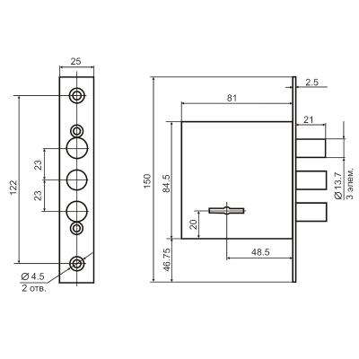 Замок врезной BORDER D 8-8 Хром 070901