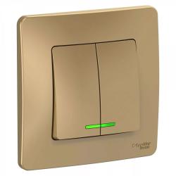 Выключатель SYSTEME ELECTRIC Blanca 2 клавиши с подсветкой титан BLNVS010514