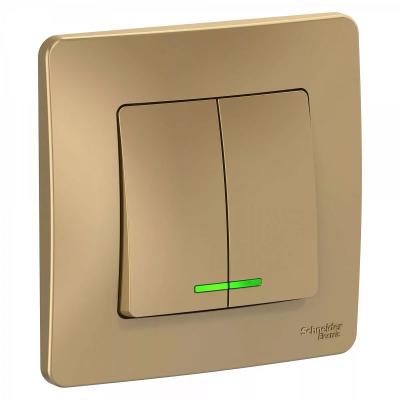 Выключатель SYSTEME ELECTRIC Blanca 2 клавиши с подсветкой титан BLNVS010514