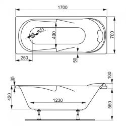 Ванна акриловая VAGNERPLAST Minerva 170*70 см