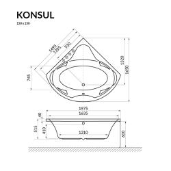 Ванна акриловая EXCELLENT Konsul 149,5*149,5 см