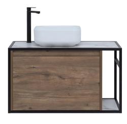 Тумба с раковиной AQUANET Nova Lite Loft 90 L мрамор, дуб рустикальный